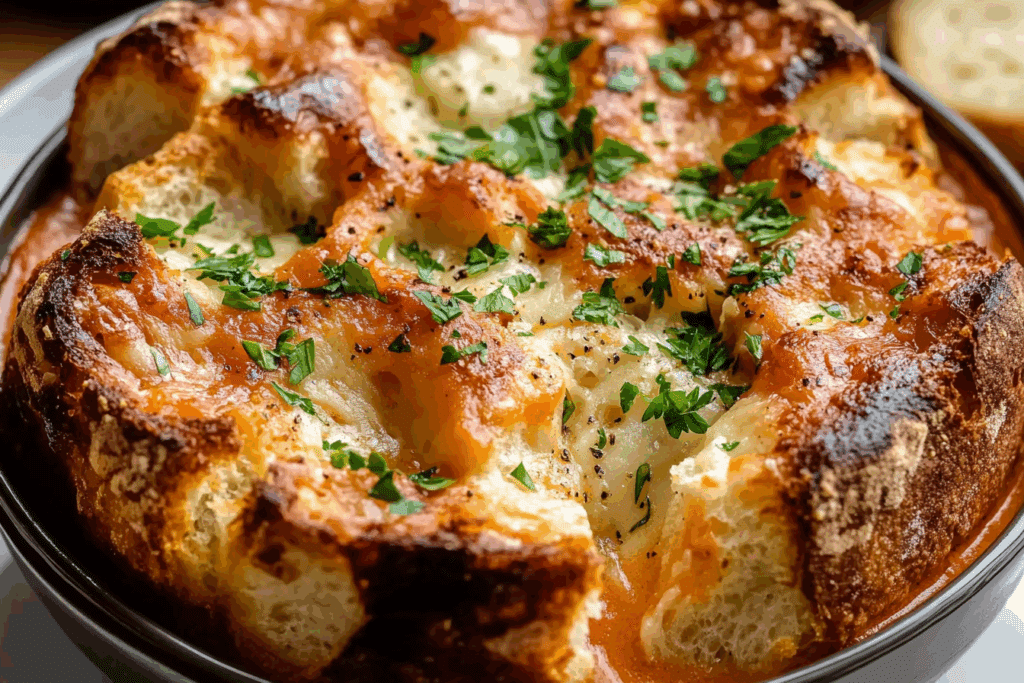 Chipotle Tomato Soup with Smoked Cheddar Pull Apart Bread