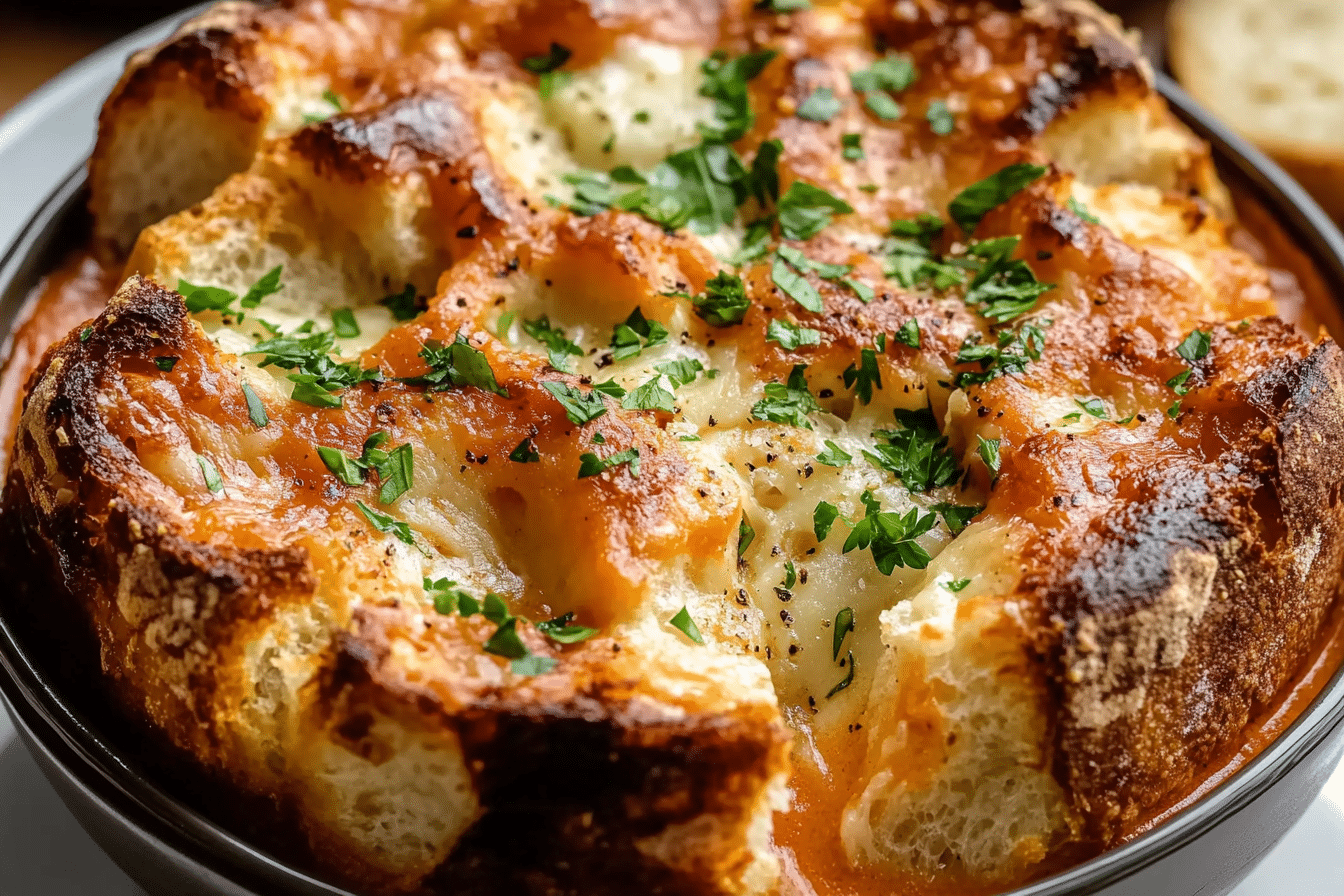 Chipotle Tomato Soup with Smoked Cheddar Pull Apart Bread