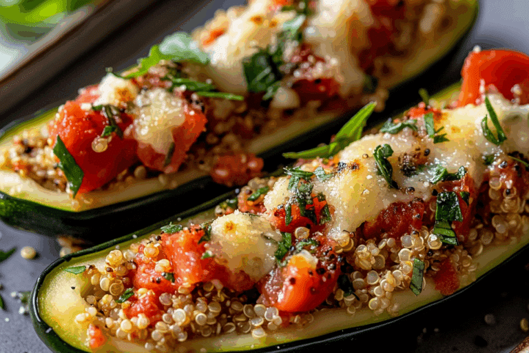 Bruschetta Quinoa Zucchini Boats