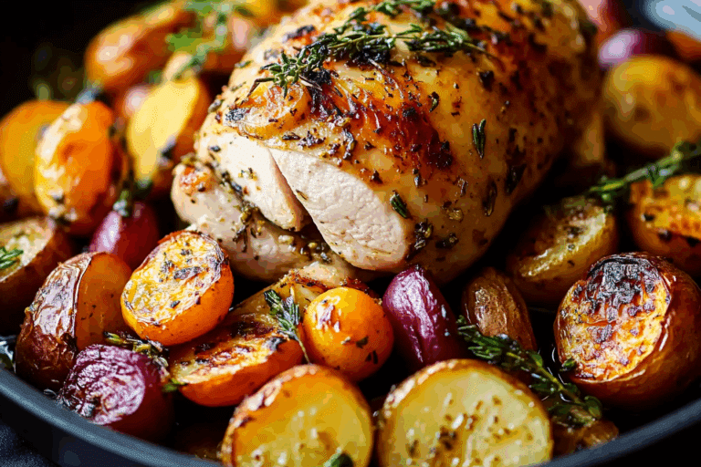 One Pan Herb Roasted Vegetables & Chicken