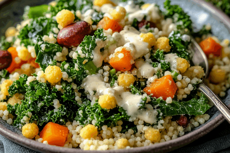 Kale and Couscous Salad with Creamy Cashew Dressing