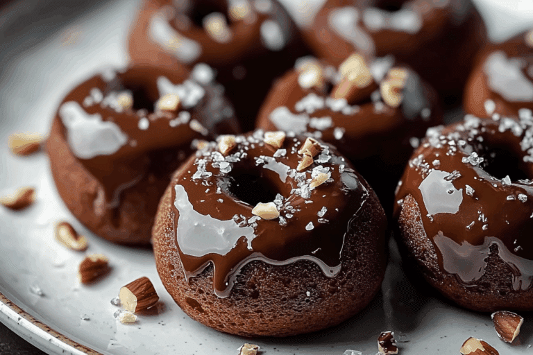 Old-Fashioned Chocolate Donut Holes with Salted Chocolate Hazelnut Glaze