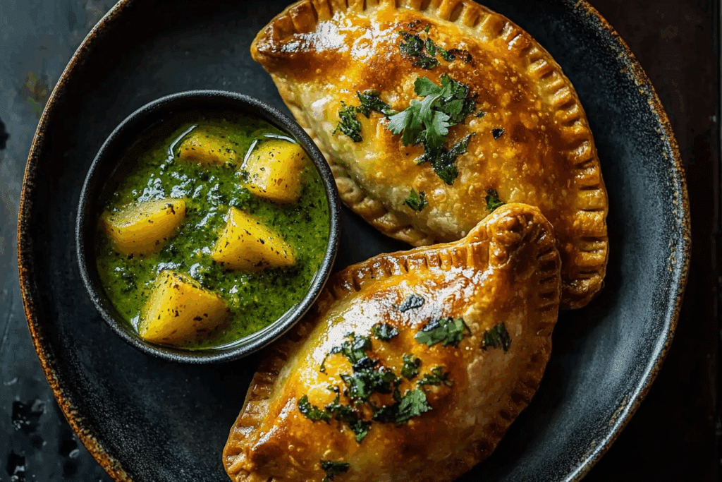 Curried Potato Pasties with Quick Coriander Chutney