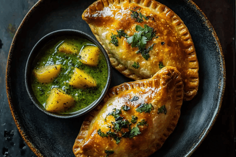 Curried Potato Pasties with Quick Coriander Chutney