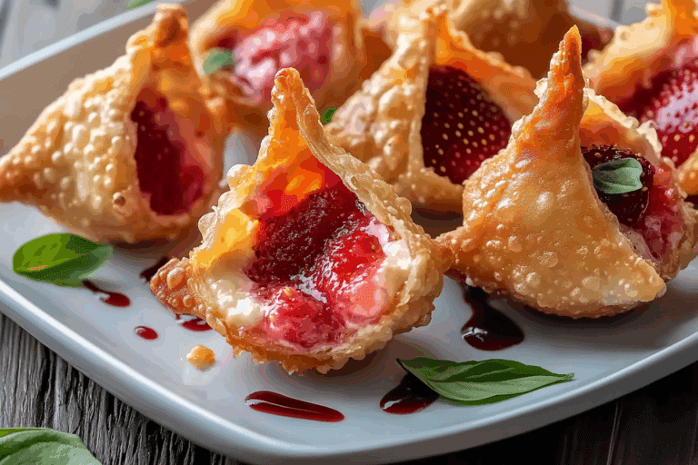 Deep-Fried Strawberry Cheesecake Stuffed Wonton Bites