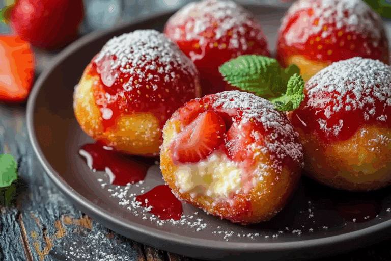 Strawberry Cheesecake Stuffed Donut Holes