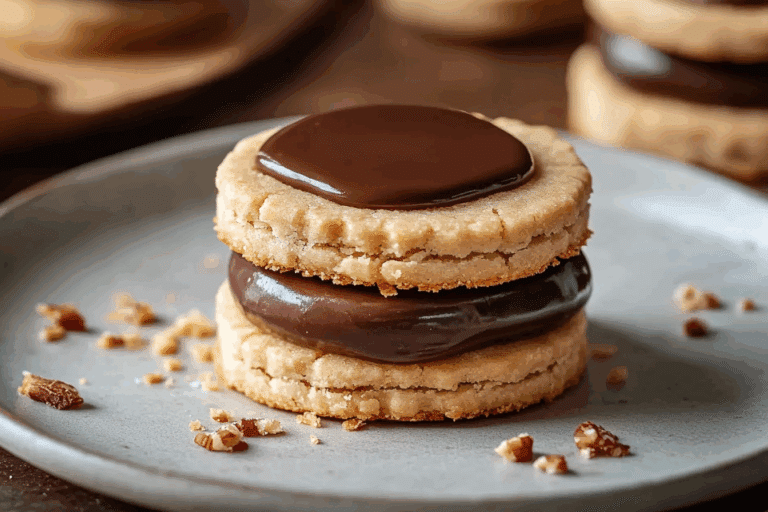 Hazelnut Shortbread Sandwich Cookies with Milk Chocolate Ganache