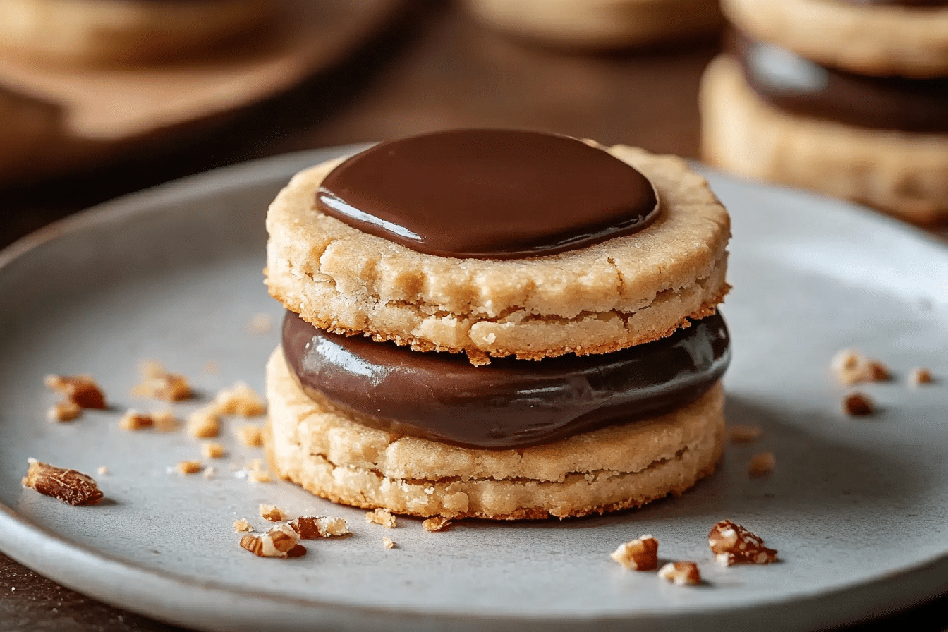 Hazelnut Shortbread Sandwich Cookies with Milk Chocolate Ganache