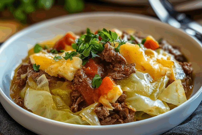 Cheesy Cabbage Beef Casserole