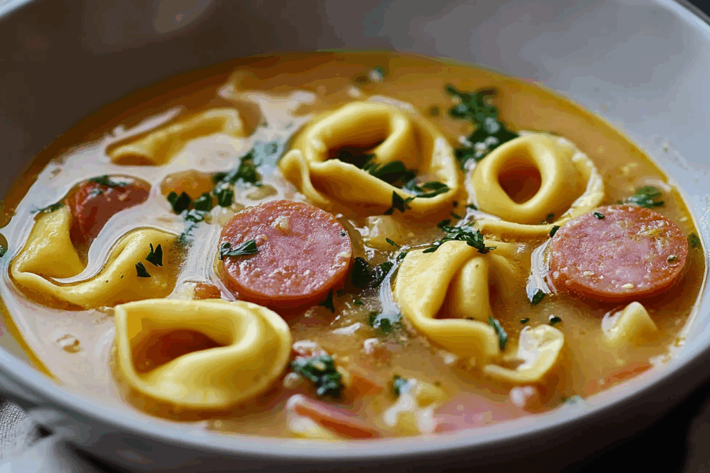 Cheese Tortellini Soup with Kielbasa