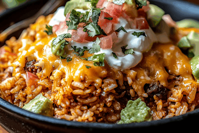 Twice Baked Crispy Cheesy Taco Rice Casserole