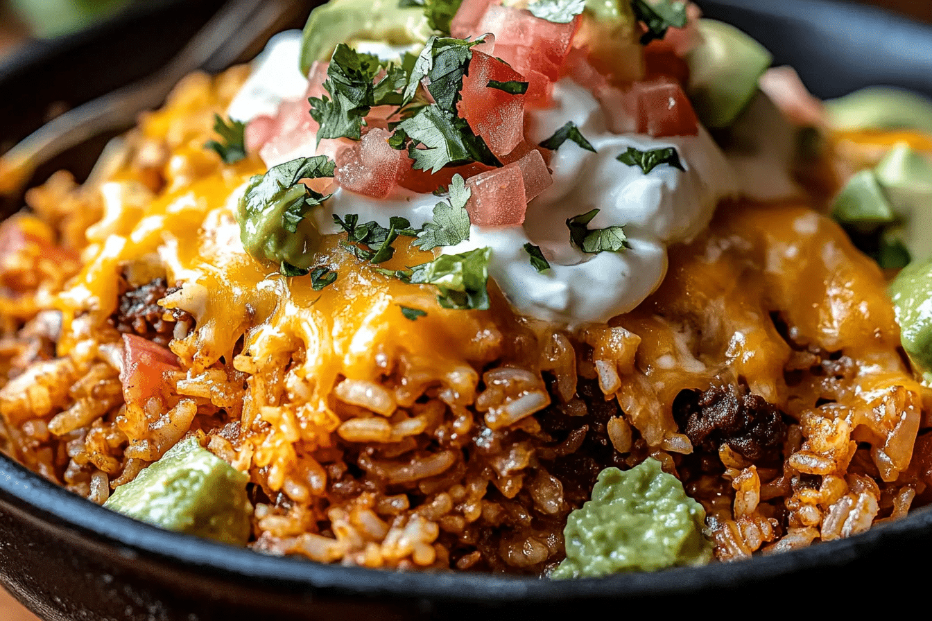 Twice Baked Crispy Cheesy Taco Rice Casserole