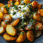 Crispy Chimichurri Potatoes & Lemony Yoghurt Sauce