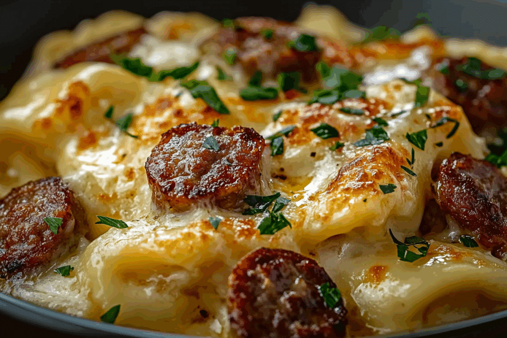 Crockpot Pierogi Casserole with Sausage