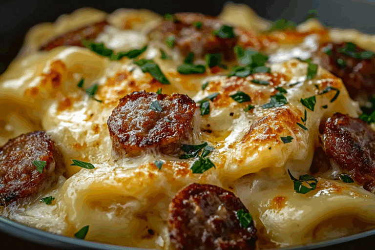 Crockpot Pierogi Casserole with Sausage
