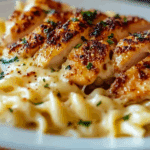 Creamy Garlic Parmesan Chicken with Cheesy Twisted Pasta
