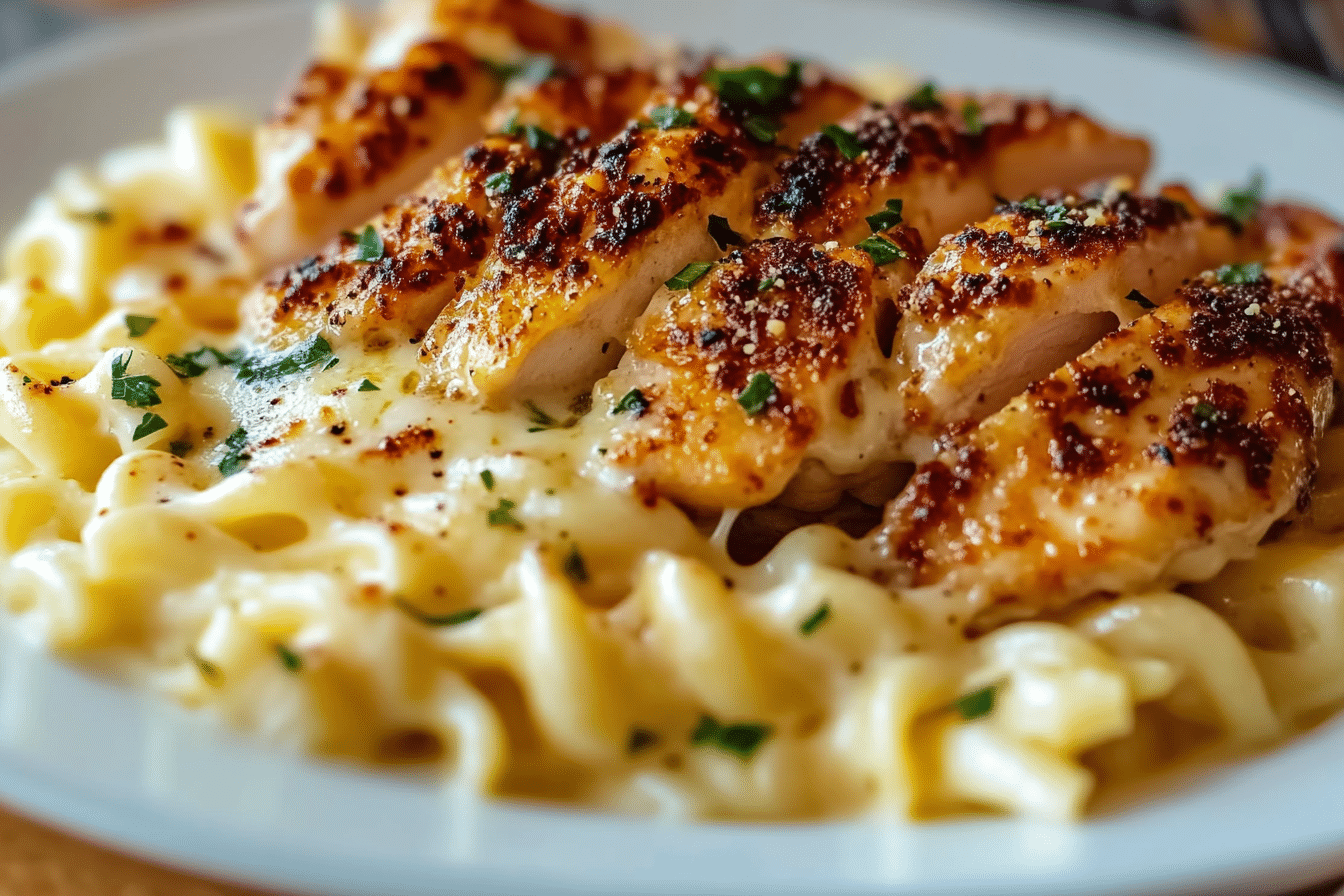 Creamy Garlic Parmesan Chicken with Cheesy Twisted Pasta