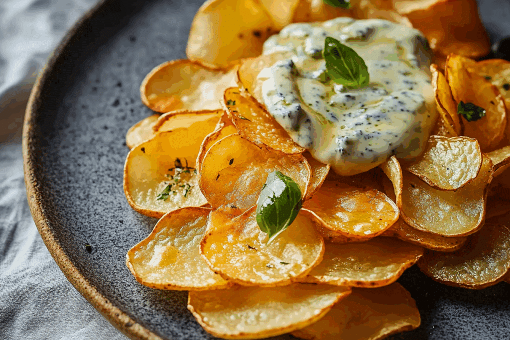 Homemade Potato Chips with Gorgonzola Cheese Sauce