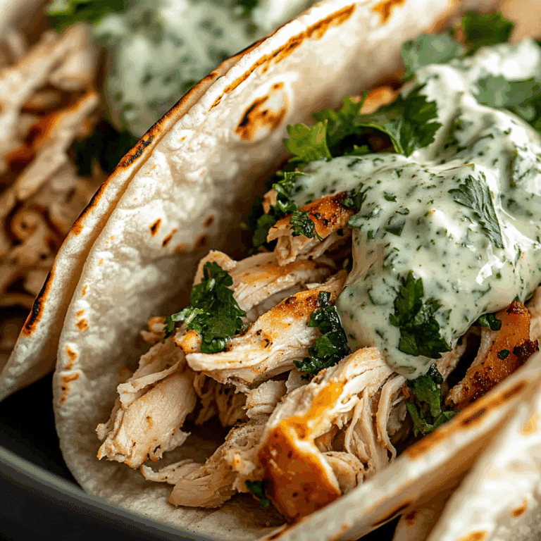 Shredded Chicken Tacos with Creamy Chimichurri Sauce
