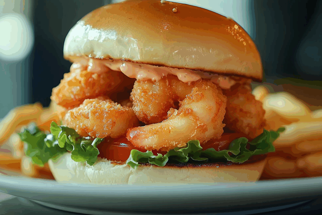 Crispy Fried Shrimp Burger with Homemade Sauce