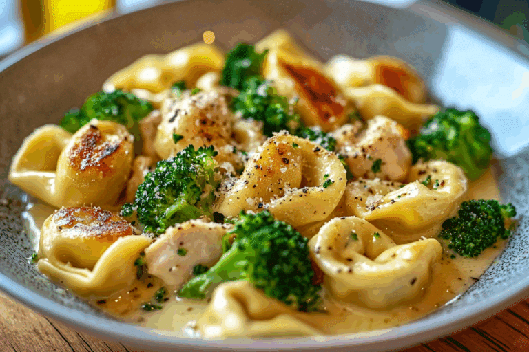 Creamy Garlic Parmesan Tortellini with Chicken & Broccoli