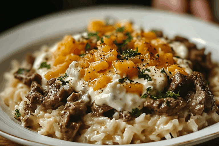 Garlic Butter Beef Rice Skillet