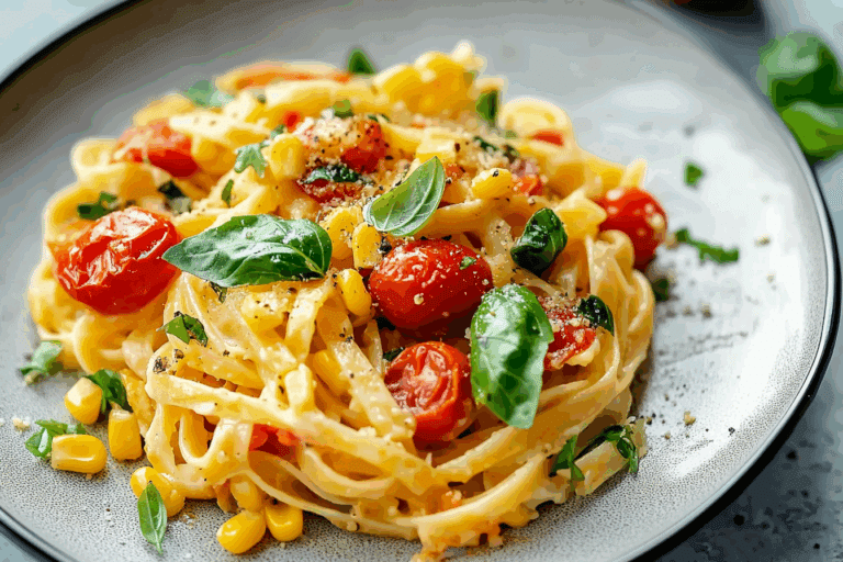 Pasta with Cherry Tomatoes, Roasted Red Peppers, and Corn