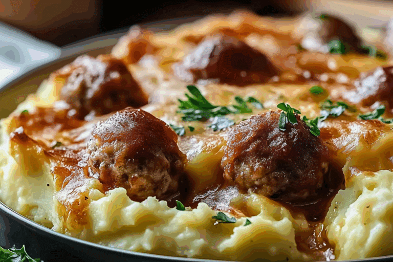 Meatball & Mashed Potato Bake