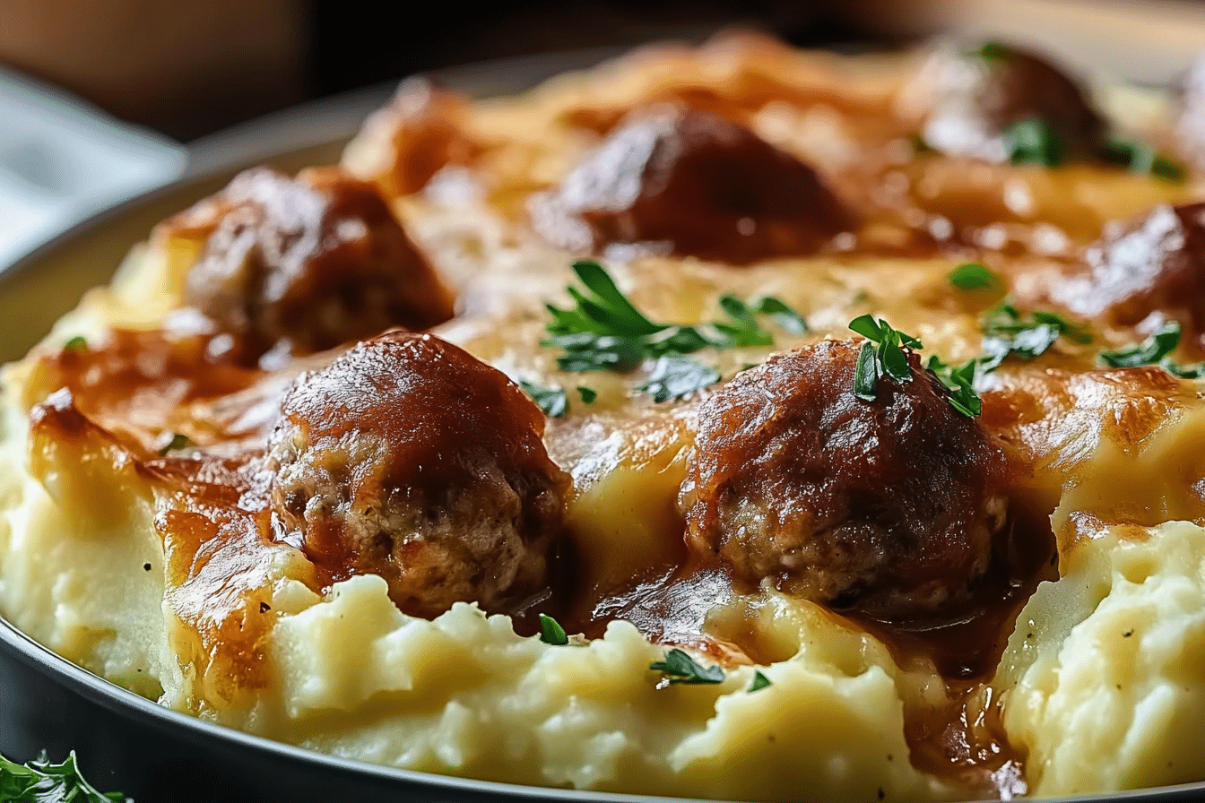 Meatball & Mashed Potato Bake