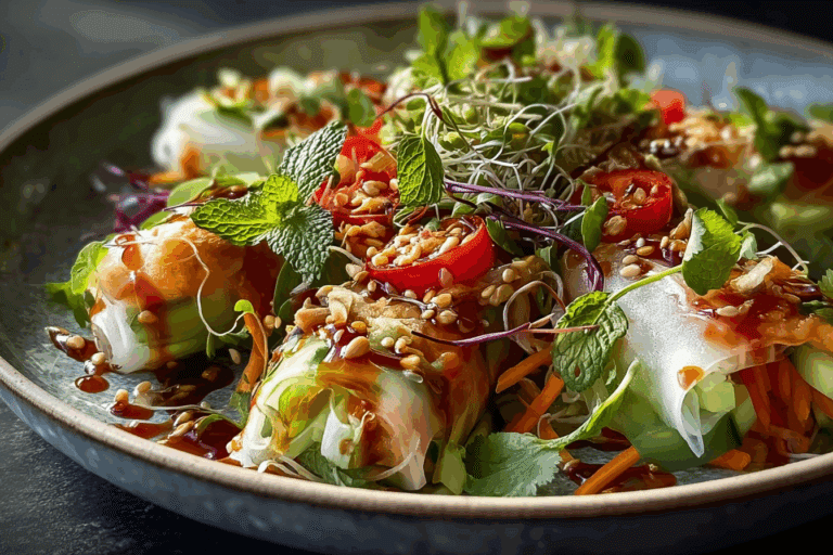 Spring Roll Salad with Spicy Ginger Dressing