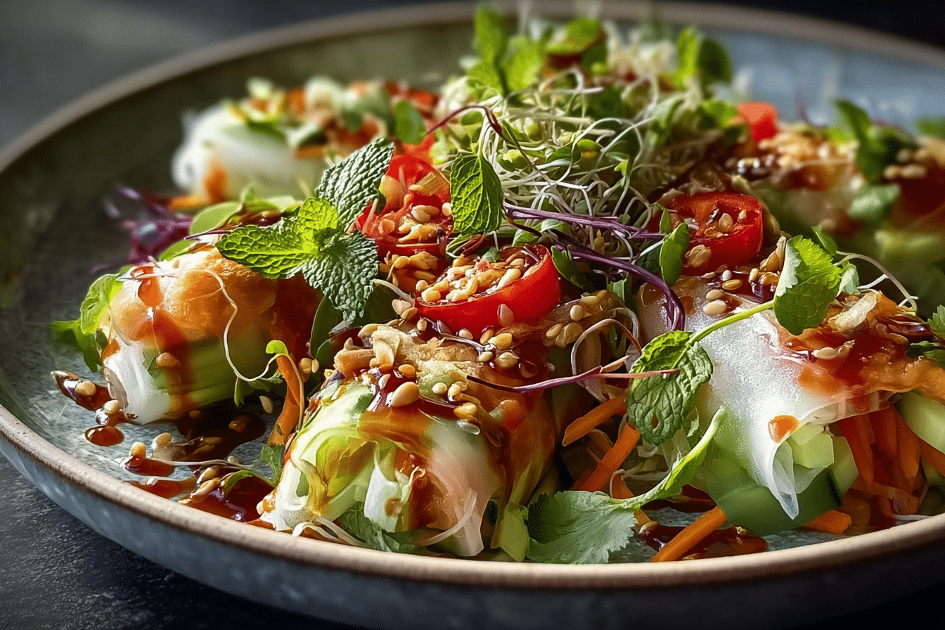 Spring Roll Salad with Spicy Ginger Dressing