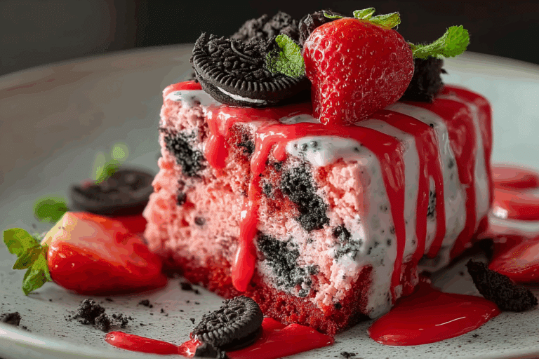 Strawberry Cake with Oreo Crumble & Cookies 'n Cream Icing