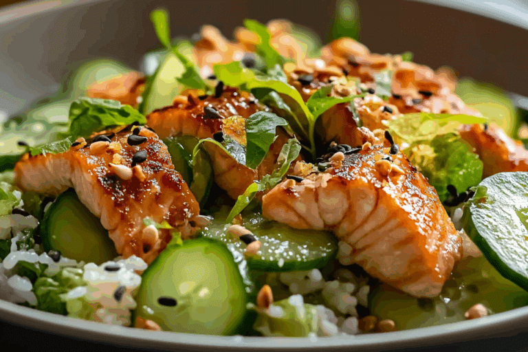 Crispy Rice Salmon Cucumber Salad