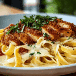 Crispy Chicken Alfredo Fettuccine