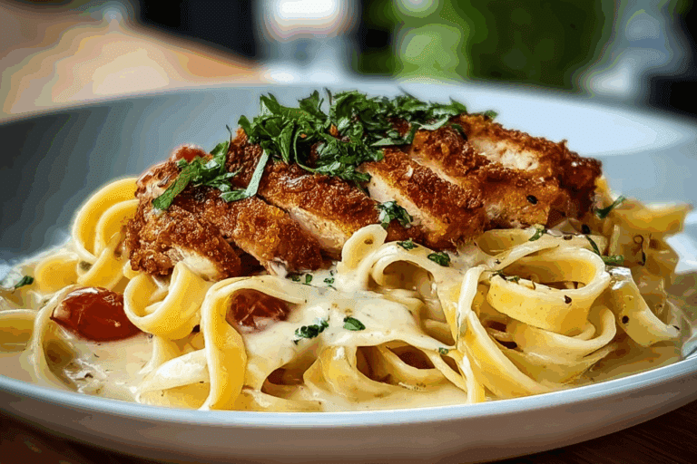 Crispy Chicken Alfredo Fettuccine
