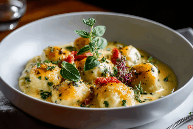 Italian Ricotta Gnudi in Cheese Sauce
