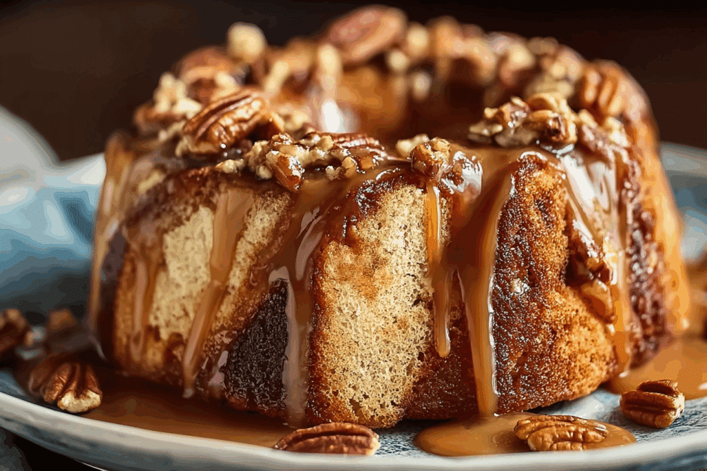 Pecan Caramel Cinnamon Roll Cream Cheese Pound Cake