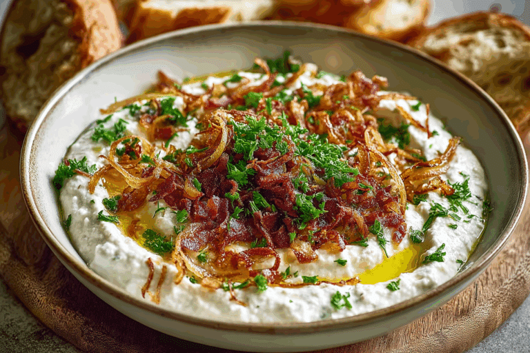 Greek Yogurt Onion Dip with Crispy Shallots