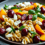 Summer Pasta Salad with Peaches, Cherries, and Feta Bliss