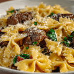 Creamy Parmesan Garlic Beef Bowtie Pasta