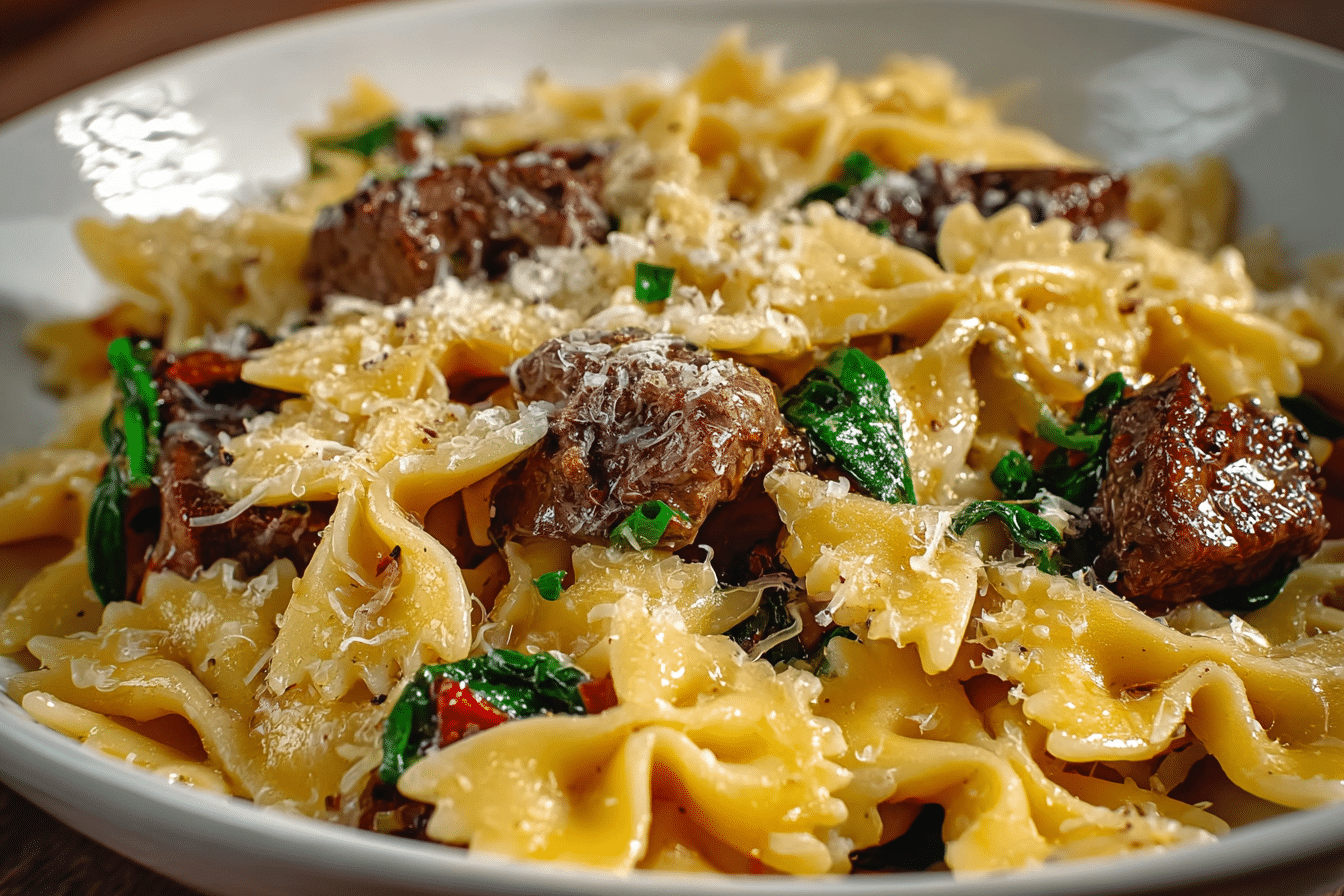 Creamy Parmesan Garlic Beef Bowtie Pasta