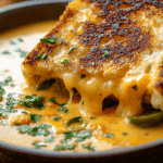 Spicy Jalapeño Popper Soup with Grilled Cheese Dippers