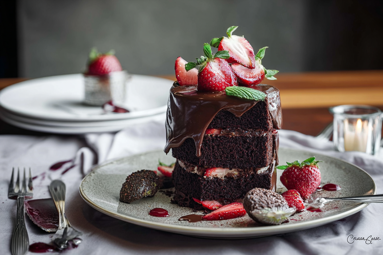 Decadent Chocolate Strawberry Cake