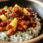 Sticky Honey Garlic Chicken Bowls with Pineapple Salsa & Cilantro Rice