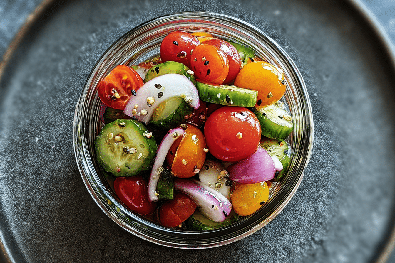 Pickled Cherry Tomatoes, Onion & Cucumber – A Tangy, Fresh Delight!