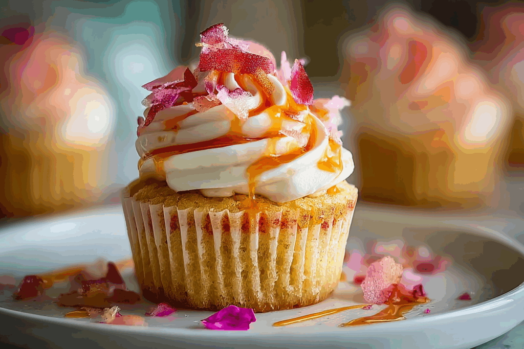 Rhubarb Honey Peach Cream Cheese Cupcakes