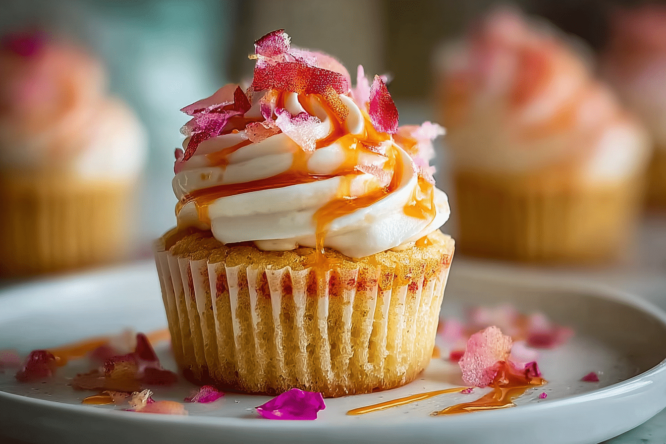 Rhubarb Honey Peach Cream Cheese Cupcakes