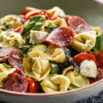 Italian Tortellini Pasta Salad with Salami and Mozzarella