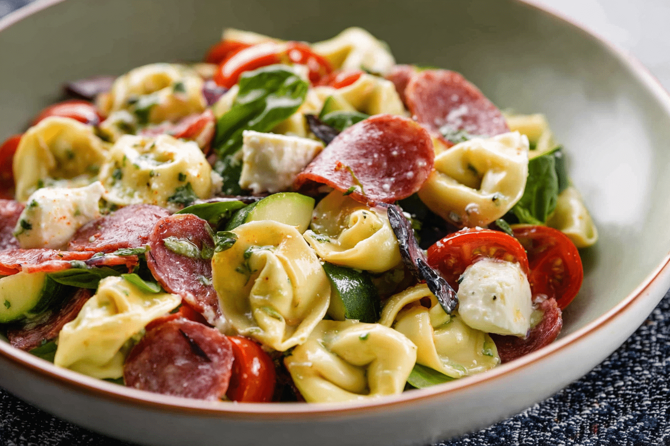 Italian Tortellini Pasta Salad with Salami and Mozzarella