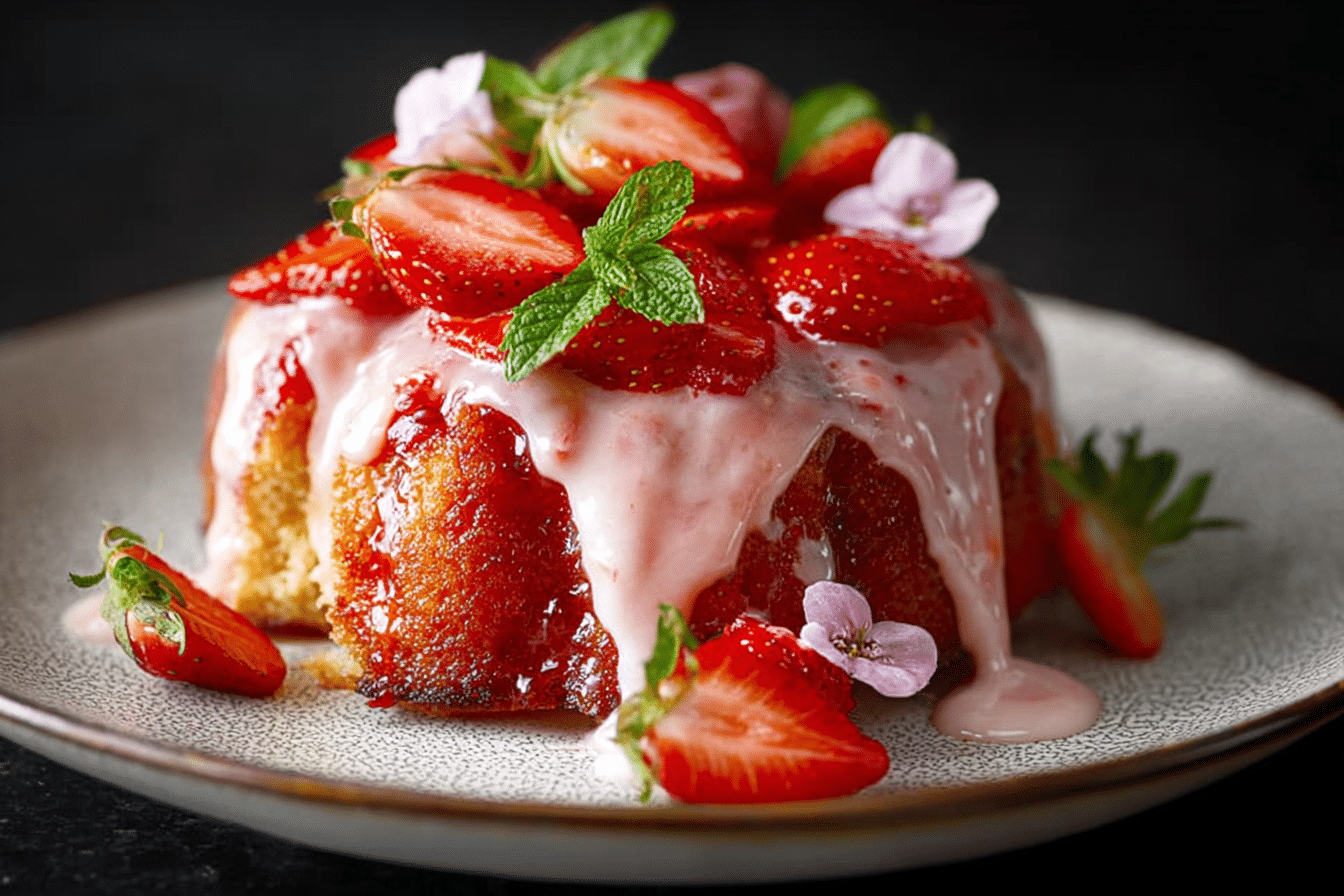 Strawberry Honeybun Cake with Strawberry Cream Icing